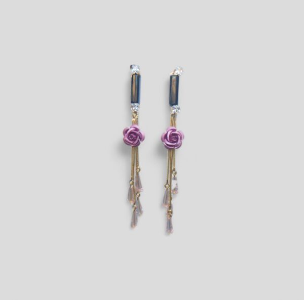 Purple Rose Tassel Earrings - Image 4