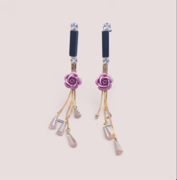 Purple Rose Tassel Earrings - Image 3