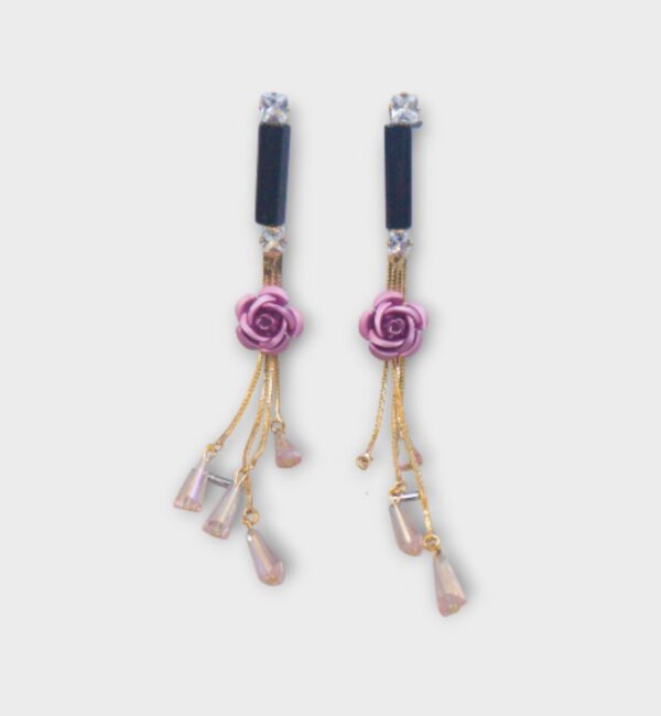 Purple Rose Tassel Earrings